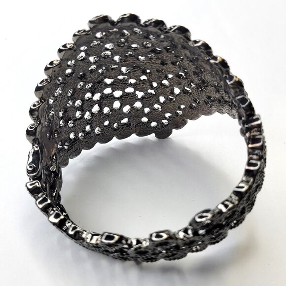 Gorgeous Hematite Rhinestone Wide Cuff Bracelet - Picture 12 of 15